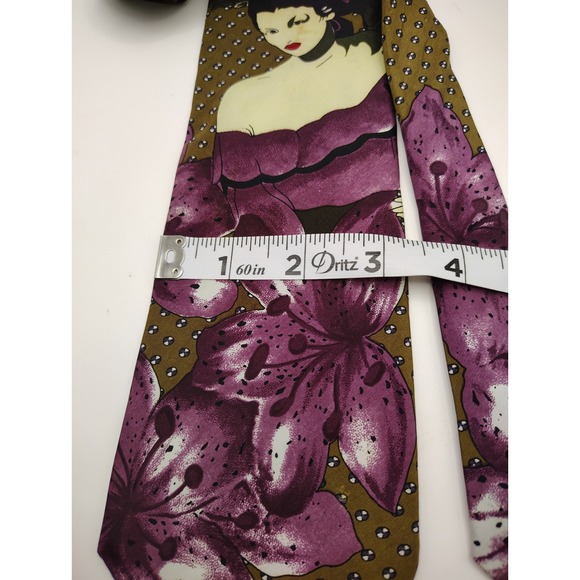 Vintage 80's AZIA Collection Mens Silk Necktie Large Purple Nagel Style Women - Picture 2 of 4